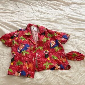 Tombolo Tropical Print Red Button-Up